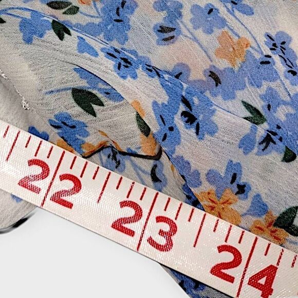 Ladies Dress Sz XL Ruffles Floral Blue Low V Open Back Coquette Cottagecore Shee - Picture 12 of 14